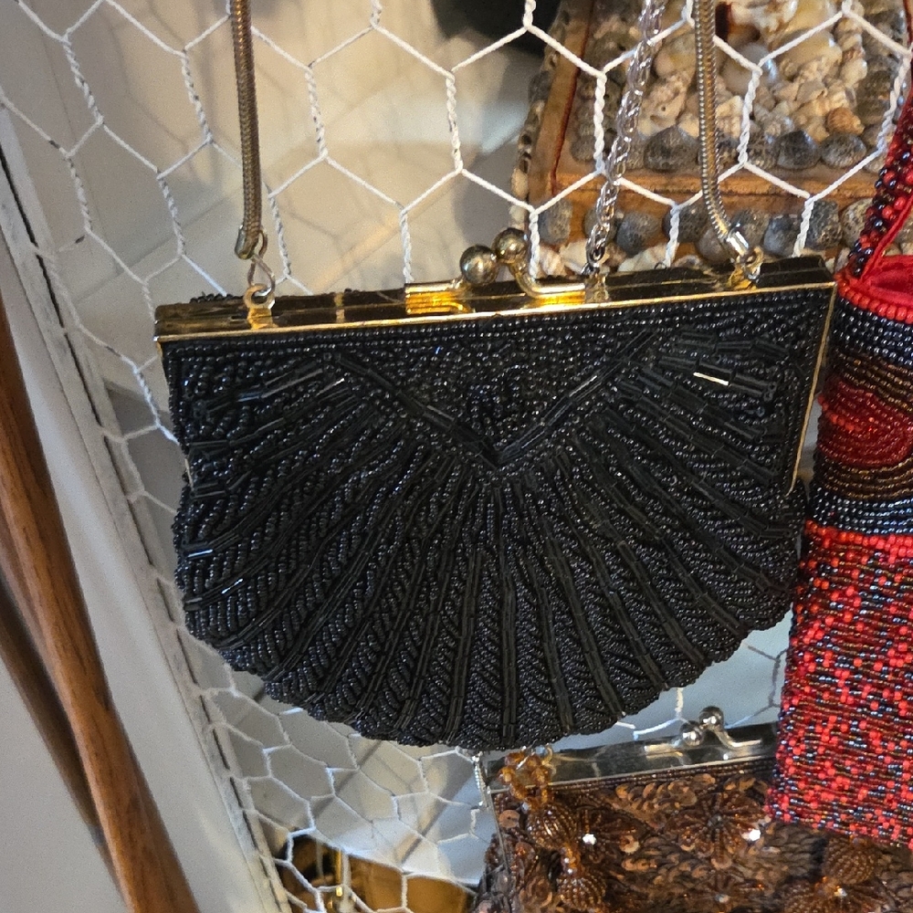 Magid Black Beaded Clutch